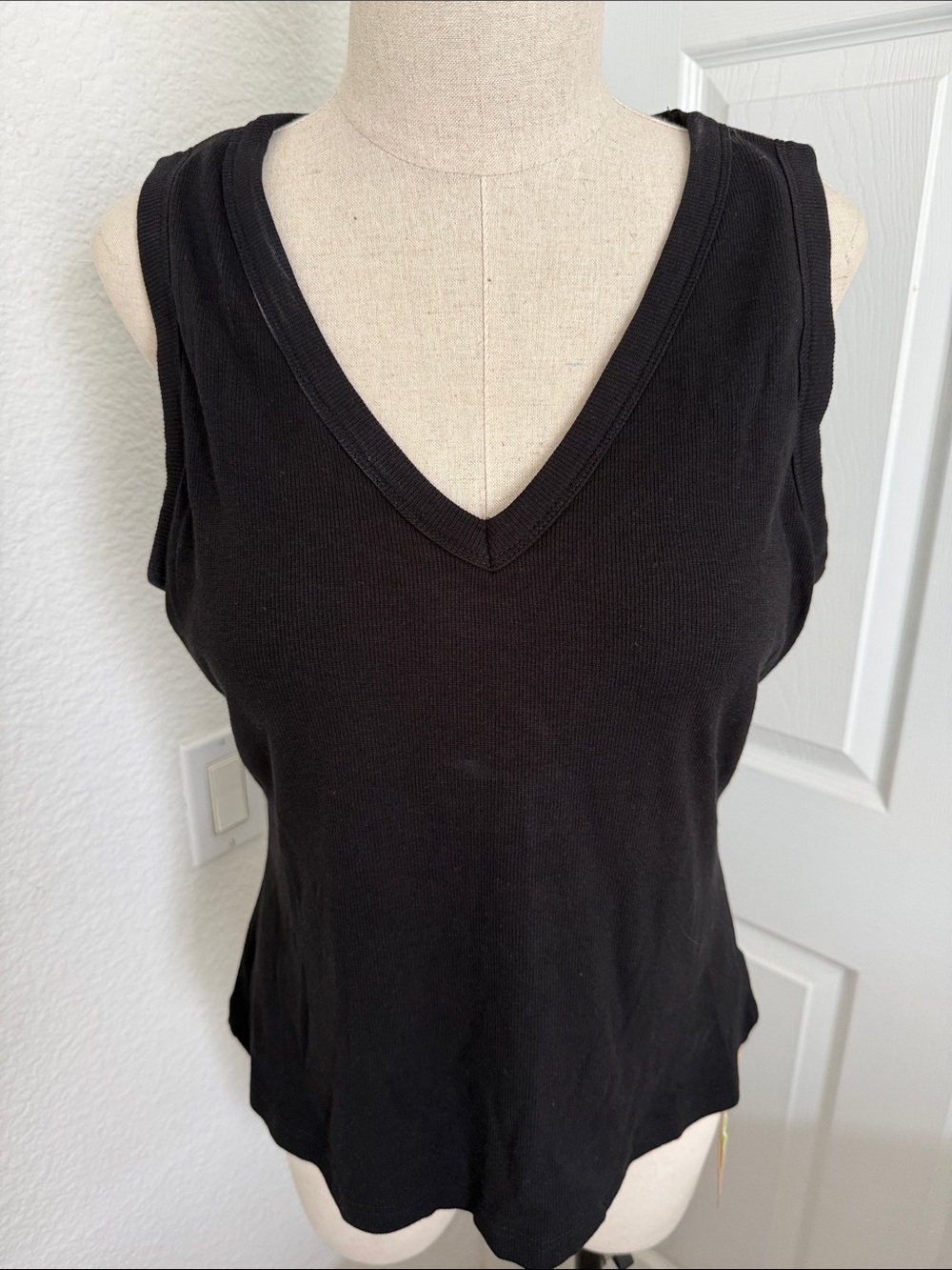 OGL Black V-Neck Ribbed Tank Top